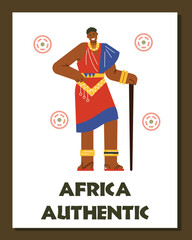 Wall Mural - Poster or vertical banner with happy African boy in tribal costume flat style