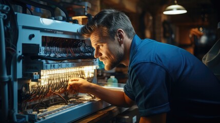 Aufkleber - Electrician inspect and installing switchboard with an electrical connecting cable.