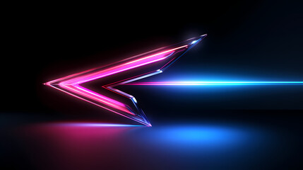 Wall Mural - Neon Arrow in Motion, Abstract Visualization of Speed and Technology with Pink and Blue Glow, generative ai.