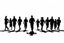 Silhouette Of A Group Of Runners Running Together 