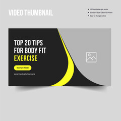 Modern body fitness training video thumbnail banner design, customizable vector illustrator eps file format