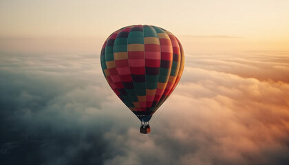 Poster - Hot air balloon flying high up in the multi colored sky generated by AI