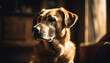 © Jemastock - Cute puppy sitting indoors, looking at camera with selective focus generated by AI