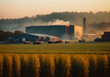 moderne Fabrik landiwrtshcat landwirtschafstbetrieb im sunset sonnenaufgang sonnenuntergang