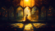 illustration a yogi meditates in the radiant silence of a temple