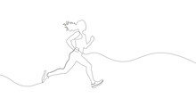 Woman Running Drawn In A Continuous One Line Drawing. . Vector Illustration