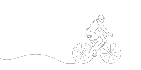 Wall Mural - A cyclist or cyclist rides down the street. continuous one line drawing of sports man. Vector illustration
