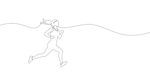 Wall Mural - Woman running drawn in a continuous one line drawing. . Vector illustration