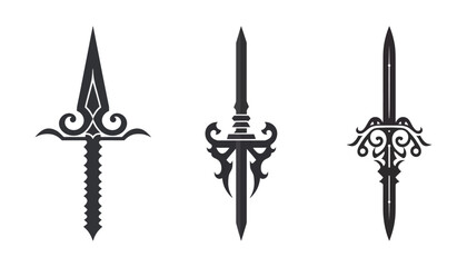 Set of knightly swords isolated on white background. Sword silhouettes. Vector illustration