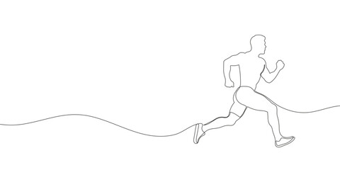Wall Mural - Continuous one line drawing of a running sportsman. Sports running. Vector illustration