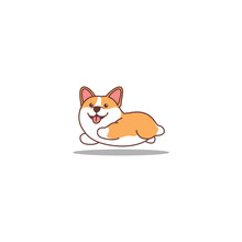 Cute Corgi Dog Running Cartoon, Vector Illustration