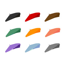 A Selection Of Berets In Various Colors.Vector Policy.Vector Illustration