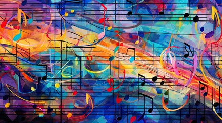 a colorful abstract pattern of musical notations Generative AI