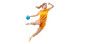 Realistic silhouette of a handball player on white background. Handball player woman are throws the ball.