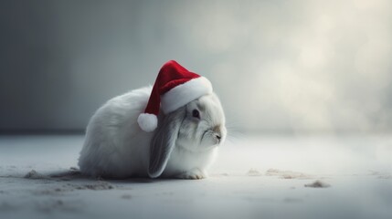 Wall Mural - The Festive Hopper: Rabbit in a Santa Hat Brings Holiday Magic to the Meadow
