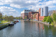 Cogeneration plant Charlottenburg with the bridge Siemenssteg over the River Spree ind Berlin, Germany