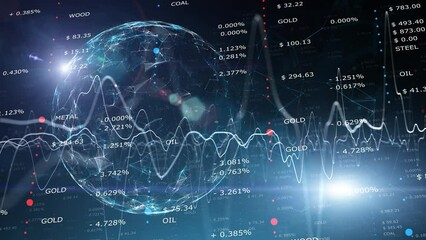 Digital business data with artistic graph lines and sphere animation.