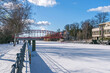  Frozen stream Tegeler Fliess with its heritage-protected Haven bridge in Berlin, Germany