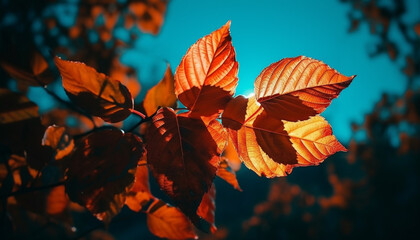 vibrant autumn colors on close up maple tree branch in forest generated by ai