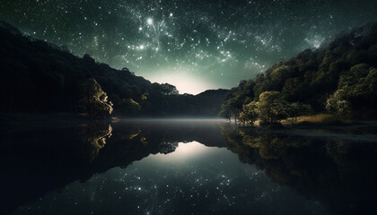 Poster - tranquil scene of star trail in the milky way galaxy generated by ai