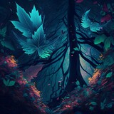 Leaves of trees in a magical fantasy forest 