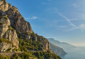 Canvas Print - Breathtaking panoramic view from Conca dei Marini along the main road of the Amalfi Coast.