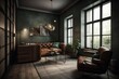 © top images - Style loft interior with leather armchair. AI generated, human enhanced