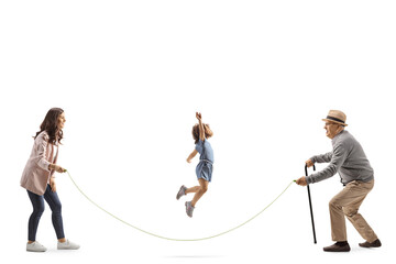 Sticker - Mother, daughter and grandfather playing skipping rope