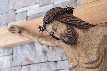 Wall Mural - Jesus on the cross in a community chapel. Medjugorje, Bosnia and Herzegovina, 2022/03/27.