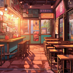 Wall Mural - old school restaurant anime style background