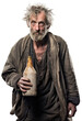 © LorenaPh - Homeless alcoholic mature man portrait looking at camera over white transparent background