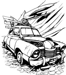 Wall Mural - illustration of a car crashed