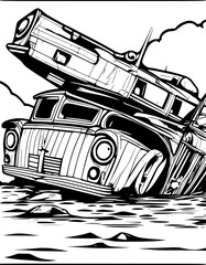 Sticker - illustration of a car crashed