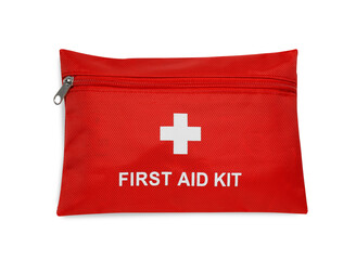 Poster - Red first aid kit isolated on white, top view