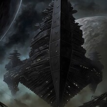The Black Ark A Tetragramshaped Spaceship Massive Dark Pirate Dark Eldar Huge Space Ship Space Atmospheric Dark Science Fantasy Science Fiction Starship Design Industrial Design Gothic Atmospheric 
