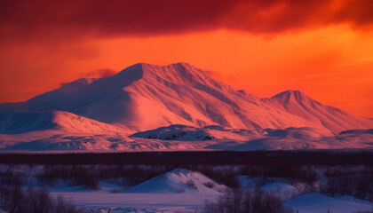 Sticker - Majestic mountain range, tranquil sunset, frozen landscape, panoramic beauty generated by AI