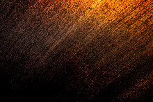 Black Dark Orange Red Brown Shiny Glitter Abstract Background With Space. Twinkling Glow Stars Effect. Like Outer Space, Night Sky, Universe. Rusty, Rough Surface, Grain.