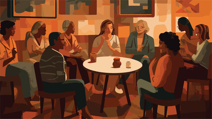 Wall Mural - vector art of different types people group discussing. social family