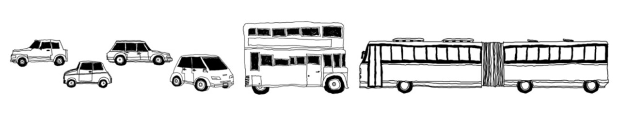 Set of land transport with hand drawing concept, minimalist, print, doodle, vector illustration (Vector)