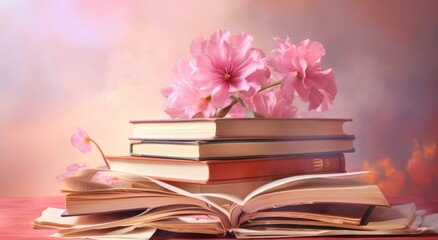 Wall Mural - Books and flowers on a table