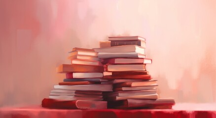 Wall Mural - Stack of books on a pink background. Back to school and education concept.