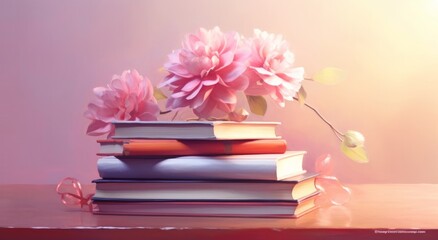 Wall Mural - Books and flowers on a table