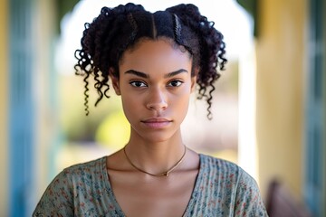 Beautiful young black stylish woman looking at the camera