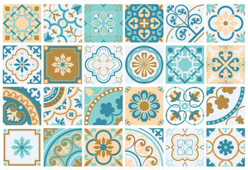 Wall Mural - 
Set of patterned floor tiles. Mediterranean seamless pattern. Traditional Portuguese tiles. Vector illustration
