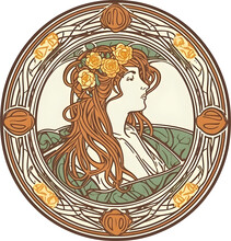 Label Art Nouveau People - Woman, Girl. Generative AI