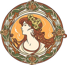 Label Art Nouveau People - Woman, Girl. Generative AI
