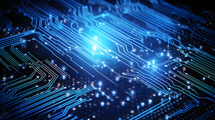 Wall Mural - a computer circuit board with blue lights