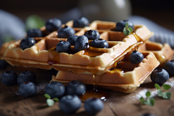 delicious waffles adorned with generous serving of juicy blueberries. To enhance their sweetness, drizzle of golden honey cascades down fluffy, creating delectable combination of flavors