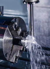 Wall Mural - metalworking cnc milling machine. cutting metal modern processing hi-technology machining concept.