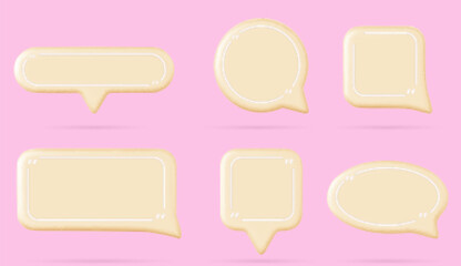 Wall Mural - realistic set of yellow speech boxes isolated on background. vector illustration of round, square, r
